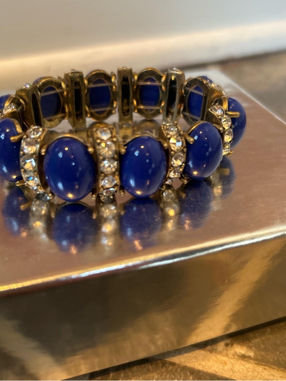 J. Crew Blue Cabochon and Crystal Stretch Bracelet - Women Jewelry - Picture 2 of 4